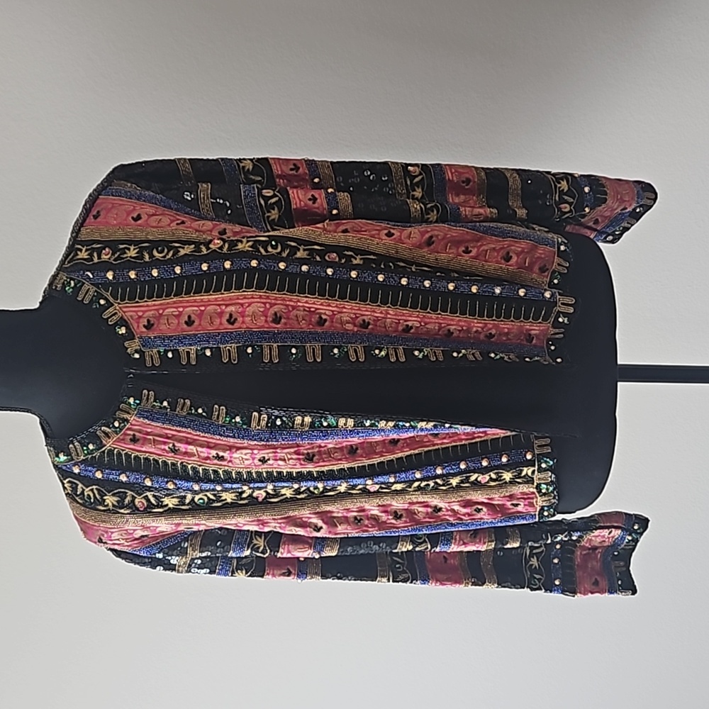 Vintage Judith Ann | 1980s Rare Sequin Pink and Black Jacket | Womens Medium